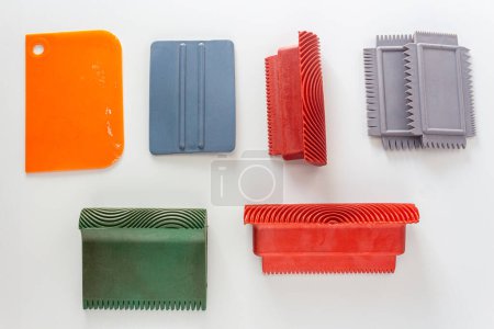 Photo for Collection of mixed media painting tools on white background in top view. - Royalty Free Image