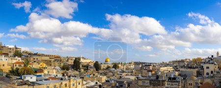 Photo for Panoramic skyline of Jerusalem Old City Arab quarter near Western Wall and Dome of the Rock. - Royalty Free Image