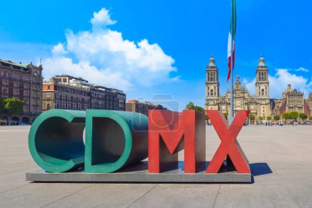 Photo for Zocalo Constitution Square in Mexico city, landmark Metropolitan Cathedral and National Palace. - Royalty Free Image