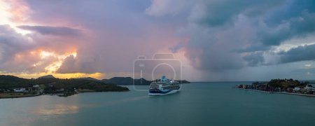 Photo for Cruise ship Caribbean vacation. Saint Croix Frederiksted US Virgin Islands panoramic shoreline. - Royalty Free Image