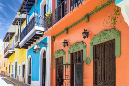Photo for Puerto Rico colorful colonial architecture in historic city center. - Royalty Free Image