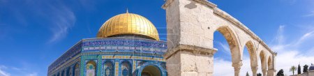 Photo for Jerusalem, Islamic shrine Dome of Rock located in the Old City on Temple Mount near Western Wall. - Royalty Free Image