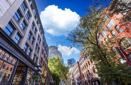 Scenic tourist attractions and restaurants of Old Gastown Neighborhood in Vancouver Canada.