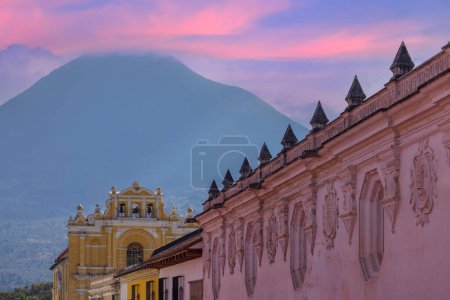 Guatemala, colorful colonial Antigua streets in historic city center Barrio Historico.
