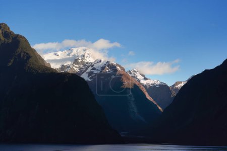 Scenic landscape of Milford Sound fjords in New Zealand.