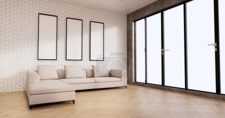 Photo for Living room loft interior with sofa and Wall pattern brick in white wall. 3d rendering - Royalty Free Image