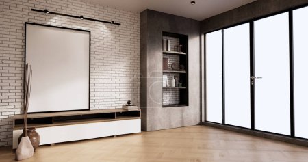 Photo for Tv cabinet in loft interior room minimal designs, 3d rendering - Royalty Free Image