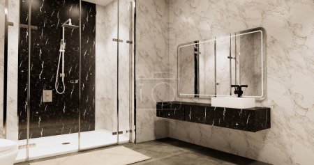 Photo for Granite Tiles white and black wall design Toilet, room modern style. 3D illustration rendering - Royalty Free Image