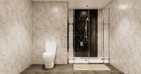 Foto de Granito Azulejos blanco y negro diseño de la pared WC, habitación de estilo moderno. Visualización de ilustración 3D - Imagen libre de derechos