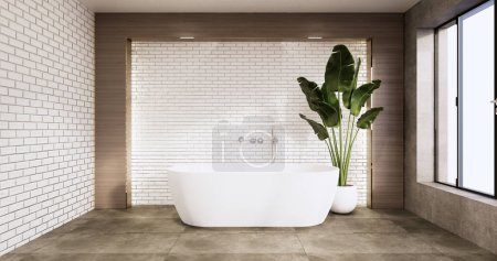Foto de Granito Azulejos blanco y negro diseño de la pared WC, habitación de estilo moderno. Visualización de ilustración 3D - Imagen libre de derechos