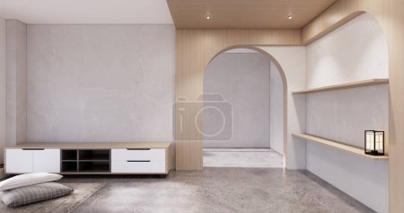 Photo for Wooden cabinet in Muji empty room, Japandi minimal designs. 3D rendering - Royalty Free Image