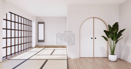 Foto de Muji estilo, habitación de madera vacía, limpieza interior de la habitación japandi, representación 3D - Imagen libre de derechos