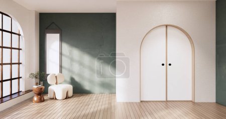 Téléchargez les photos : Style Muji, Chambre vide en bois, Nettoyage intérieur de la chambre japandi, rendu 3D - en image libre de droit