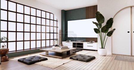 Photo for Japandi room interior and low table and armchair wabisabi style.3D rendering - Royalty Free Image