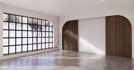 Téléchargez les photos : Style Muji, Chambre vide en bois, Nettoyage intérieur de la chambre japandi, rendu 3D - en image libre de droit