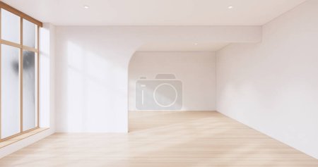 Foto de Muji estilo, habitación de madera vacía, limpieza interior de la habitación japandi. - Imagen libre de derechos