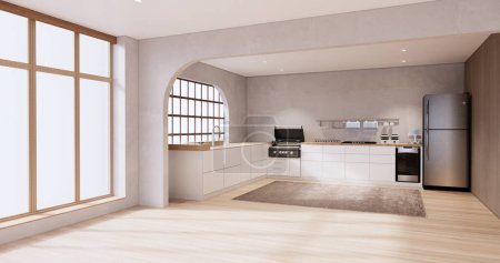 Photo for Mock up Kitchen room japanese style,white wall mock up. - Royalty Free Image