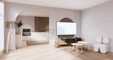 Photo for Living room, cabinet Tv and sofa armchair minimalist design muji style. - Royalty Free Image