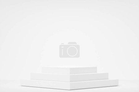 Foto de Vaciar whaite podium Estante de producto en blanco de pie telón de fondo. Renderizado 3D. - Imagen libre de derechos