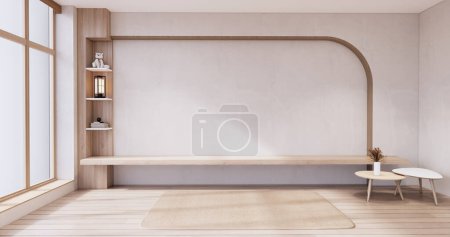 Foto de Muji estilo, habitación de madera vacía, limpieza interior de la habitación japandi. - Imagen libre de derechos