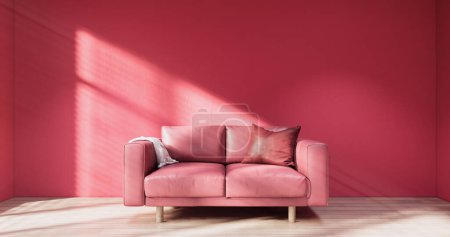Photo for Viva magenta color Living room muji minimal style with red wall and red sofa. - Royalty Free Image