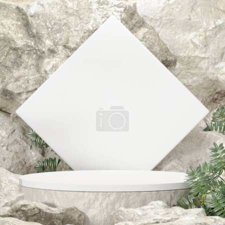 Photo for Rock stone white podium Blank product shelf standing backdrop. - Royalty Free Image