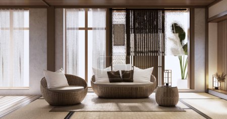 Photo for Muji Sofa armchair on Living room empty japandi style. - Royalty Free Image
