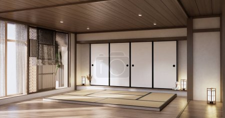 Photo for Muji style, Empty wooden room,Cleaning japandi room interior, - Royalty Free Image