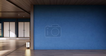 Téléchargez les photos : Cleaning room, Modern room empty blue wall on tiles floor - en image libre de droit