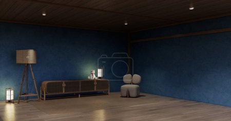 Téléchargez les photos : Cleaning room, Modern room empty blue wall on tiles floor. - en image libre de droit
