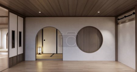 Téléchargez les photos : Style Muji, Chambre vide en bois, Nettoyage intérieur de la chambre japandi, - en image libre de droit