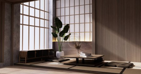 Téléchargez les photos : Salon minimal design de style japandi, . - en image libre de droit