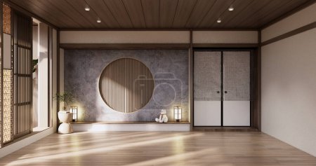 Foto de Muji estilo, habitación de madera vacía, limpieza interior de la habitación japandi, - Imagen libre de derechos
