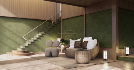 Téléchargez les photos : Chambre moderne style wabisabi intérieur et canapé et décoration japonaise. - en image libre de droit