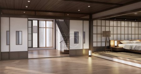 Foto de Muji estilo, habitación de madera vacía, limpieza interior de la habitación japandi, - Imagen libre de derechos