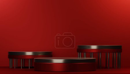 Téléchargez les photos : Red podium show produit cosmétique géométrique - en image libre de droit