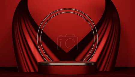 Photo for Red podium show cosmetic product geometric - Royalty Free Image