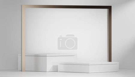 Foto de Abstract Podium minimal geometric white and gold - Imagen libre de derechos