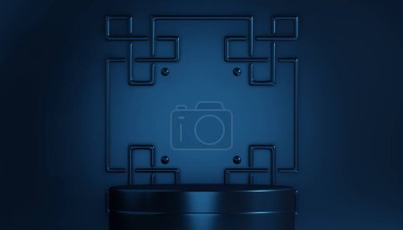 Photo for Dark blue geometric background, japanese style podium blue concept . - Royalty Free Image
