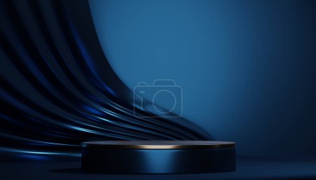 Téléchargez les photos : Fond géométrique bleu foncé, style japonais podium concept bleu .3d rendu - en image libre de droit