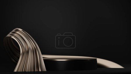 Foto de Escenario negro podio para la decoración de productos adecuado .3D renderizado - Imagen libre de derechos