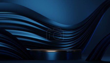 Foto de Fondo geométrico azul oscuro, estilo japonés podio azul concepto .3d representación - Imagen libre de derechos