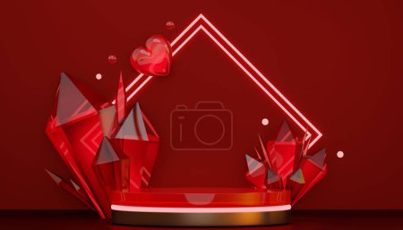 Foto de Escenario rojo decoración de podio adecuado para products.3D rendering - Imagen libre de derechos