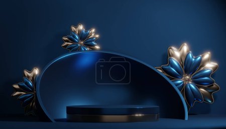 Photo for Dark blue geometric background, japanese style podium blue concept .3d rendering - Royalty Free Image