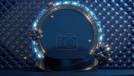 Photo pour Fond géométrique bleu foncé, style japonais podium concept bleu .3d rendu - image libre de droit