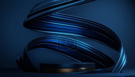 Photo for Dark blue geometric background, japanese style podium blue concept .3d rendering - Royalty Free Image