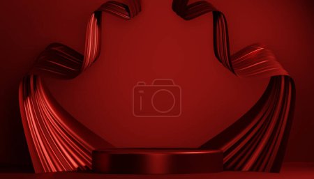 Foto de Escenario rojo decoración de podio adecuado para products.3D rendering - Imagen libre de derechos