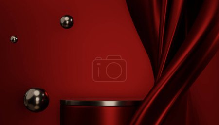 Téléchargez les photos : Décoration podium scène rouge adaptée aux produits.rendu 3D - en image libre de droit