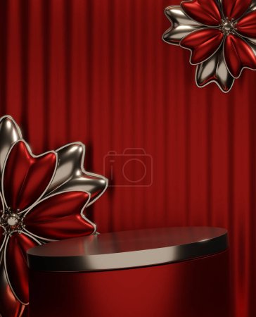 Téléchargez les photos : Red Podium for product display minimal geometric design. - en image libre de droit
