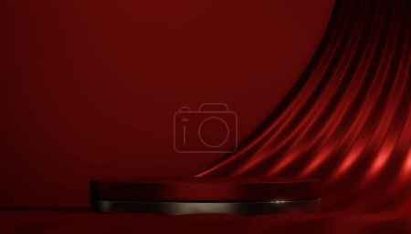 Foto de Podio rojo para la exhibición del producto diseño geométrico mínimo. - Imagen libre de derechos